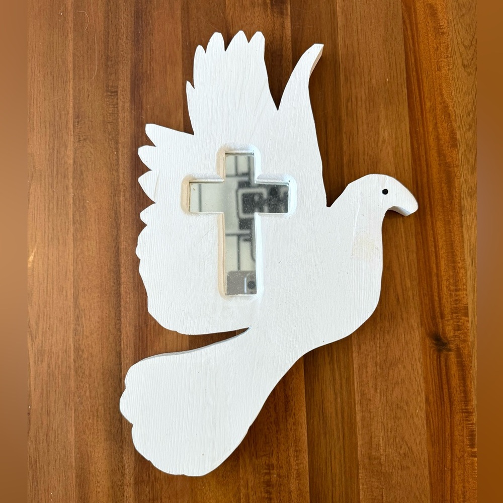 Handcrafted Wooden Dove with Cross Mirror